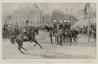 De vrijwilligersparade voor de Prins van Wales, de Hertog van York bij het saluutpunt aan het hoofd van de 3e Middlesex door Frank Dadd